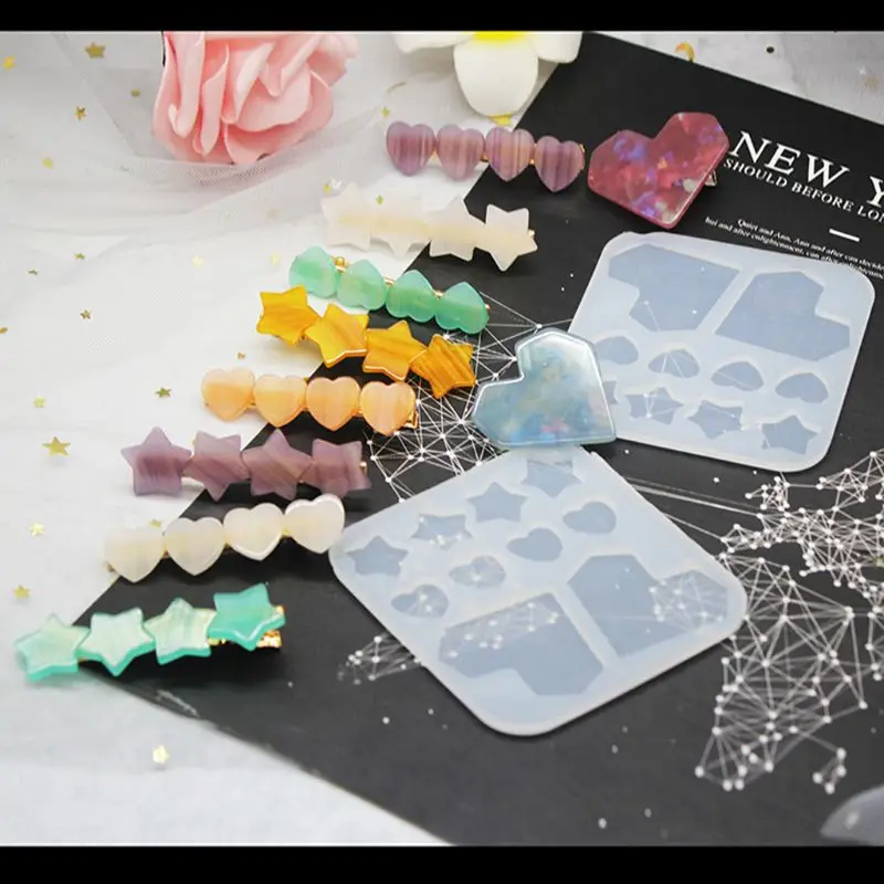 DIY Heart Star Barrettes Silicone Epoxy Resin Molds Hair Pin Acrylic Mold Alligator Hair Clip Molds Jewelry Making Tools
DIY Heart Star Barrettes Silicone Epoxy Resin Molds Hair Pin Acrylic Mold Alligator Hair Clip Molds Jewelry Making Tools