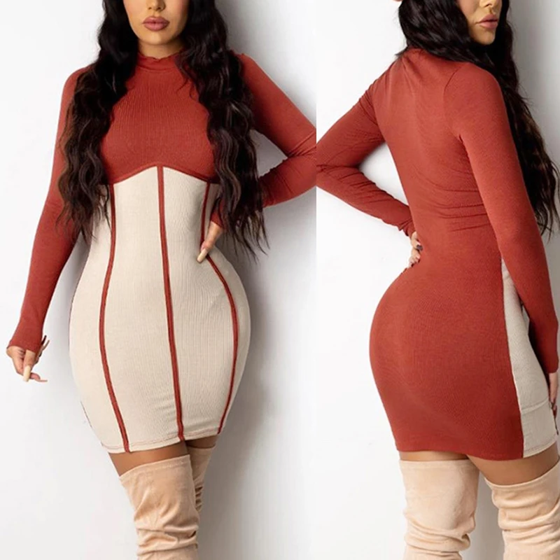Women Sexy Long Sleeve Turtleneck Bodycon Mini Dress Contrast Color Stripes Patchwork Ribbed Knitted High Waist Clubwear
Women Sexy Long Sleeve Turtleneck Bodycon Mini Dress Contrast Color Stripes Patchwork Ribbed Knitted High Waist Clubwear