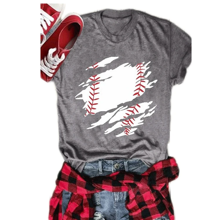 Women's fashion hit baseball print round neck short sleeve top T-shirt girl
Women's fashion hit baseball print round neck short sleeve top T-shirt girl