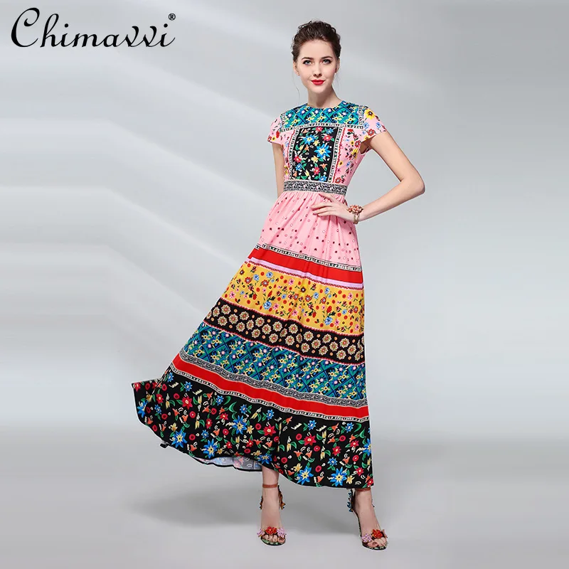 Fashionable Elegant Maxi Dress Women Floral Print O-Neck Short Sleeve Dress High Waist Slim Large Hem Vintage Dress Floor-length
Fashionable Elegant Maxi Dress Women Floral Print O-Neck Short Sleeve Dress High Waist Slim Large Hem Vintage Dress Floor-length