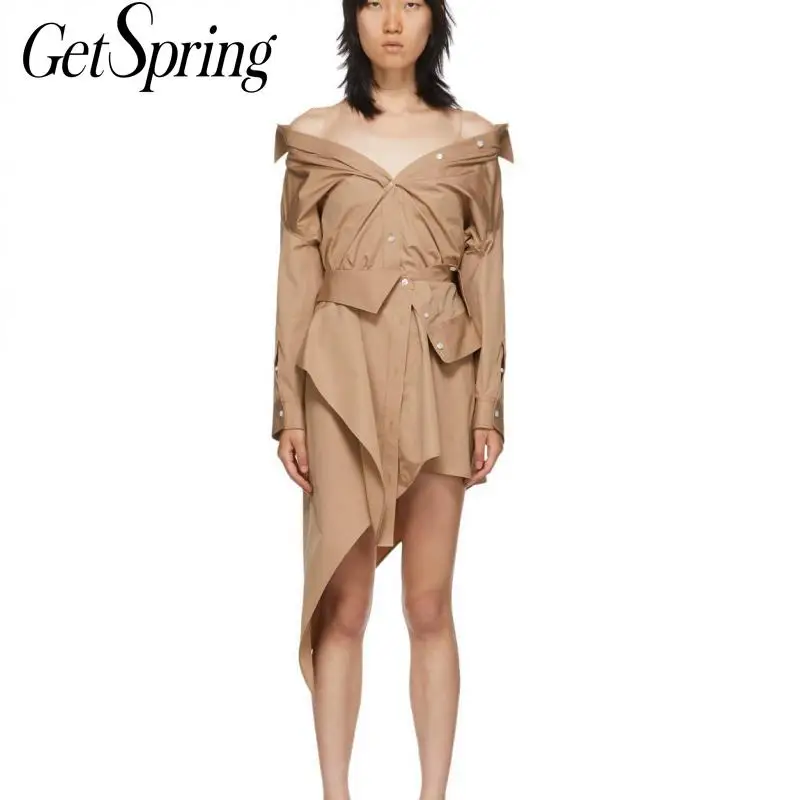 Getspring Women Dress Mesh Patchwork Irregular Shirt Dresses Asymmetry Long Sleeve Vintage Dresses White Khak Summer Clothes
Getspring Women Dress Mesh Patchwork Irregular Shirt Dresses Asymmetry Long Sleeve Vintage Dresses White Khak Summer Clothes
