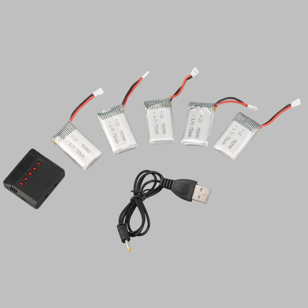 

5pcs 3.7V 750mAh Rechargeable Lipo Battery with Charger+Cable for SYMA X5C Quadcopter Portable Replacement Battery
