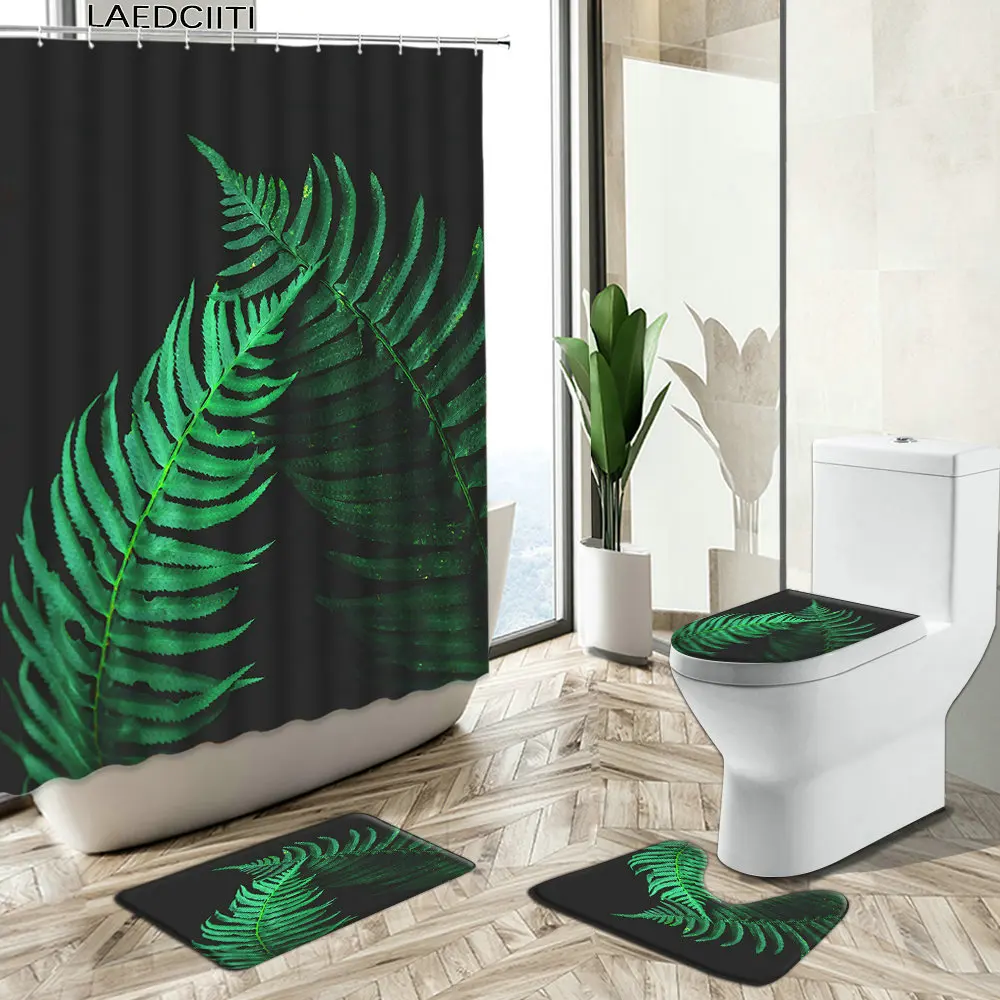 Tropical Green Leaf Shower Curtain Bathroom Set Banana Leaf Palm Foliage Black Background Non-Slip Carpet Toilet Cover Floor Mat
Tropical Green Leaf Shower Curtain Bathroom Set Banana Leaf Palm Foliage Black Background Non-Slip Carpet Toilet Cover Floor Mat