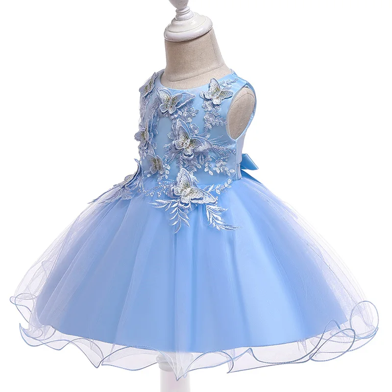 Платье для девочек с вышивкой в виде бабочек Элегантные Детские платья Вечерние