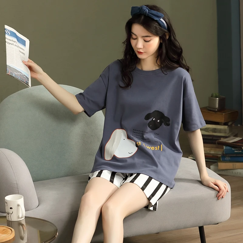Cartoon Print Fashion Women Pajama Set Short Sleeve Suit Pyjamas Leisure Home Clothes Nightwear Stripe Shorts Summer
Cartoon Print Fashion Women Pajama Set Short Sleeve Suit Pyjamas Leisure Home Clothes Nightwear Stripe Shorts Summer