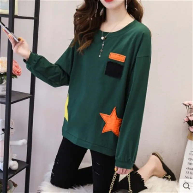 Womens loose medium-long embroidery letter long sleeve T-shirt female autumn casual basic shirt hooded pullover shirts 3XL 4XL 
Womens loose medium-long embroidery letter long sleeve T-shirt female autumn casual basic shirt hooded pullover shirts 3XL 4XL