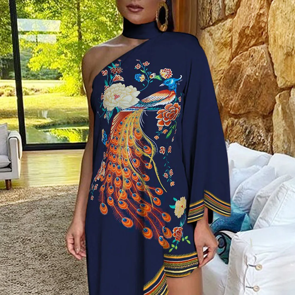 Western Style Women's 2021 Summer New Sexy Ruffle One Shoulder Loose Casual Printed Dress Fashion Halter Irregular Long Sleeve
Western Style Women's 2021 Summer New Sexy Ruffle One Shoulder Loose Casual Printed Dress Fashion Halter Irregular Long Sleeve