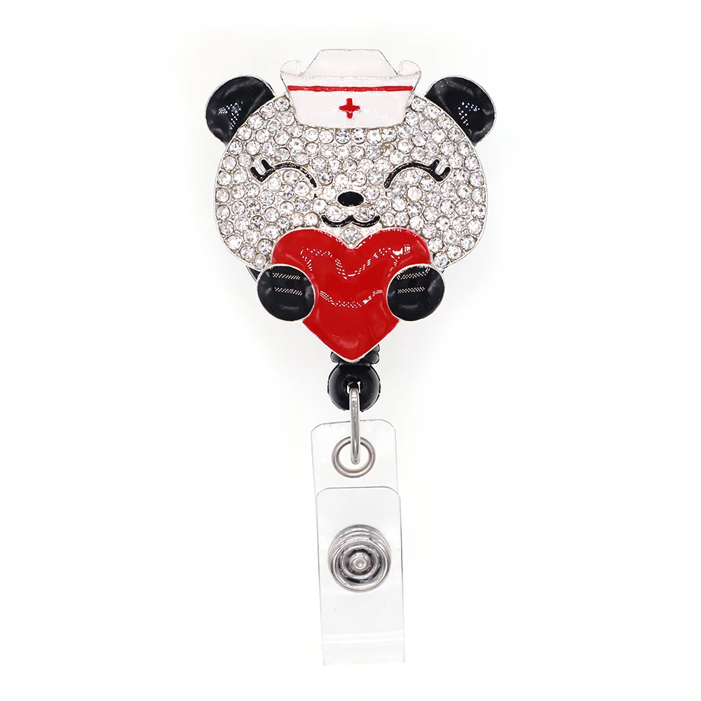 

sparkly rhinestone medical nurse style black nurse/doctor hat/heart Retractable id badge holder reel