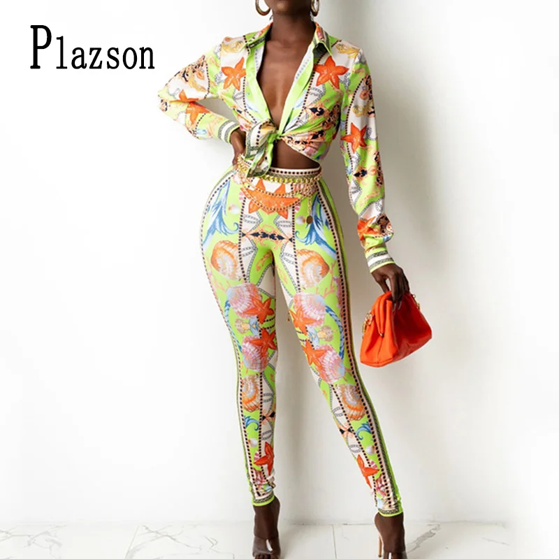 Plazson Autumn Print Vintage Two piece Sets Women Hight Waist Skinny Pants And Long Sleeve Lapel Laced Up Shirt Elegant Sets
Plazson Autumn Print Vintage Two piece Sets Women Hight Waist Skinny Pants And Long Sleeve Lapel Laced Up Shirt Elegant Sets