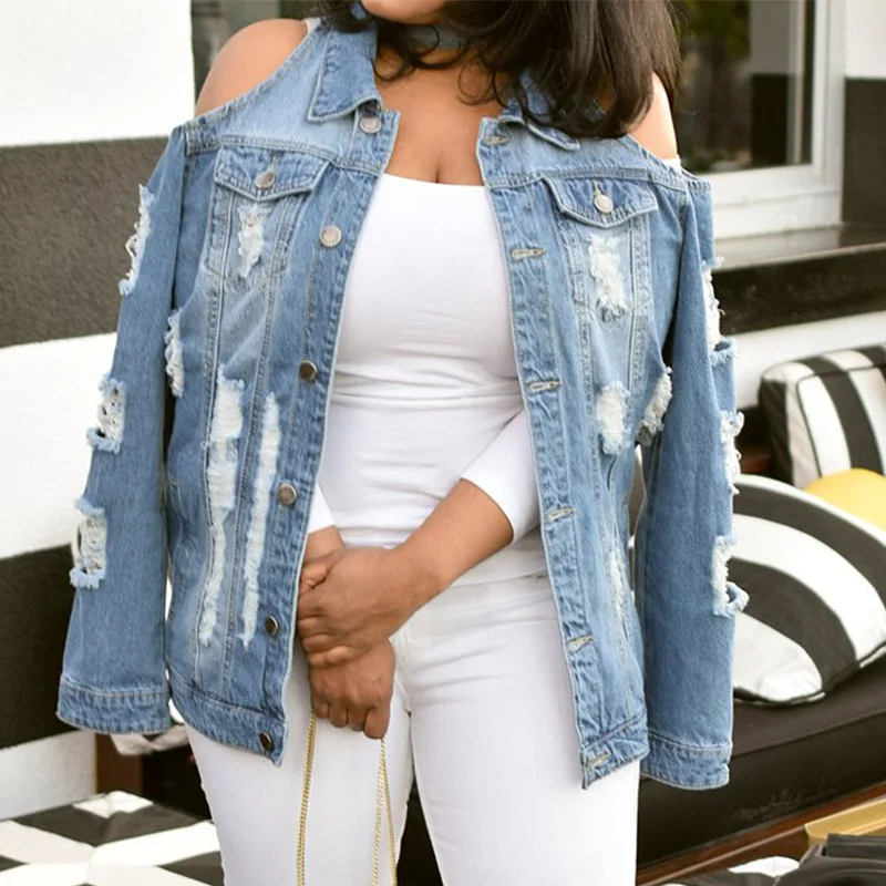 Plus Size Women Coat Autumn New Fashion Long Sleeve Off Shoulder Denim Jackets Ripped Casual Mid Long Solid Ladies Coat
Plus Size Women Coat Autumn New Fashion Long Sleeve Off Shoulder Denim Jackets Ripped Casual Mid Long Solid Ladies Coat