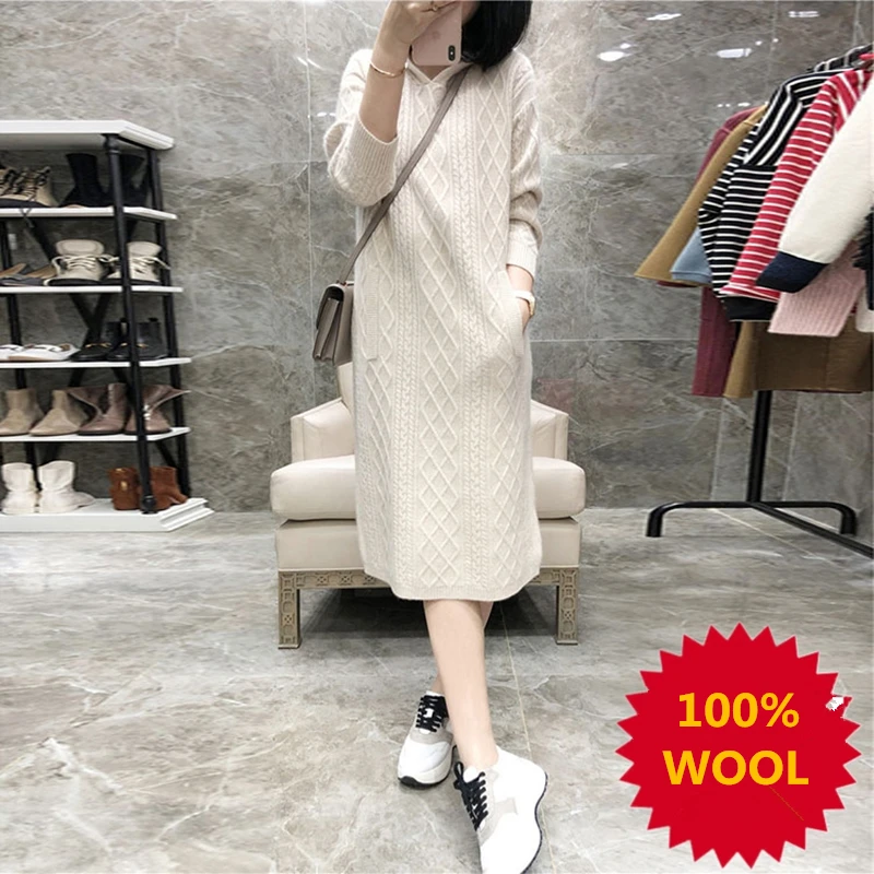 Женское вязаное платье-свитер Smpevrg, Повседневный пуловер с длинным рукавом и капюшоном, 100% шерсть
Женское вязаное платье-свитер Smpevrg, Повседневный пуловер с длинным рукавом и капюшоном, 100% шерсть