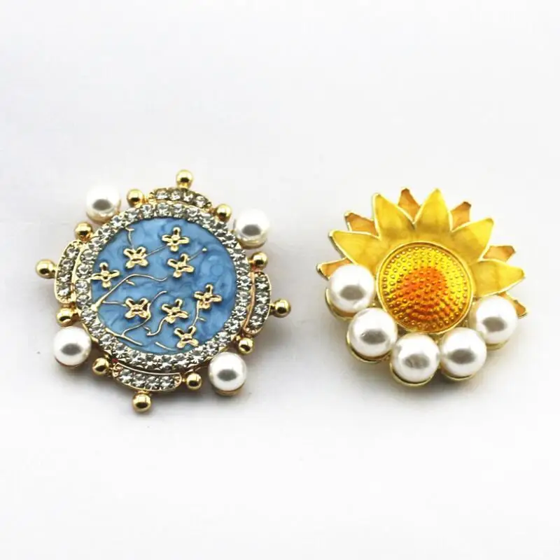 New retro style enamel apricot flower sunflower inlaid semi-precious stone imitation pearl sweater brooch women Christmas gifts | Украшения
