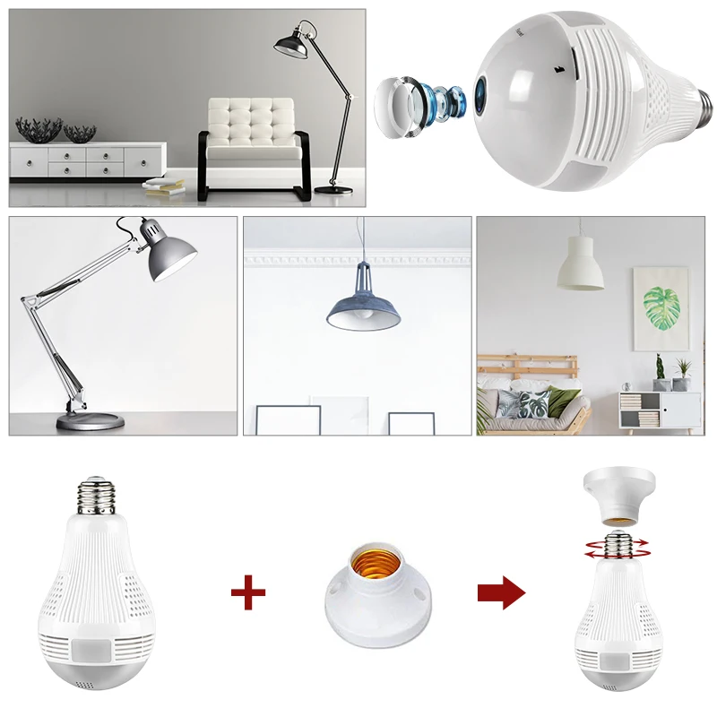 Icy Беспроводная домашняя безопасность WiFi Камера Bulb Лампа IP камера 360 градусов