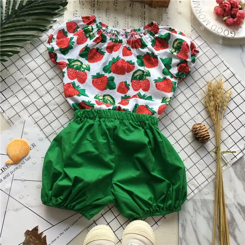 Tonytaobaby летняя новая милая Клубника для маленьких девочек комплект одежды одежда |