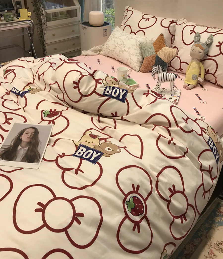 Cartoon cute bow bedding set kid teen,single double cotton twin full queen King home textile bed sheet pillow case quilt cover
Cartoon cute bow bedding set kid teen,single double cotton twin full queen King home textile bed sheet pillow case quilt cover
