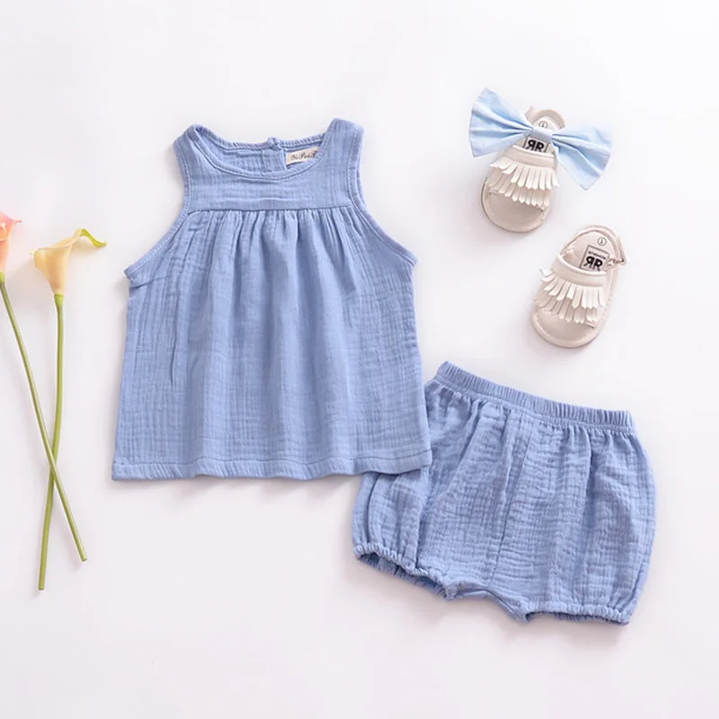 2022 Summer Linen Baby Girls Suits Cotton Kids Outfits Children Clothing Set Newborn Boy Vest Tops + Shorts Toddler Clothes 0-4Y | Детская