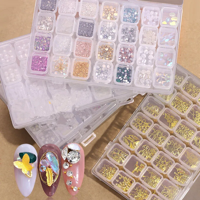 New High-quality Jewelry Mixed 28 Grid Pearl Rivets Steel Ball Shell Sticks Full Set of Jewelry Box DIY Nail Decoration Supplies
New High-quality Jewelry Mixed 28 Grid Pearl Rivets Steel Ball Shell Sticks Full Set of Jewelry Box DIY Nail Decoration Supplies