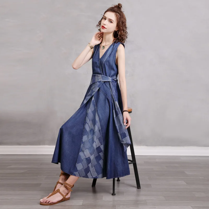 Sexy Denim Dress Women Clothes Spring Autumn Fashion Sleeveless V-Neck A-line Dresses Vintage High Waist Long Dress Ropa Mujer
Sexy Denim Dress Women Clothes Spring Autumn Fashion Sleeveless V-Neck A-line Dresses Vintage High Waist Long Dress Ropa Mujer
