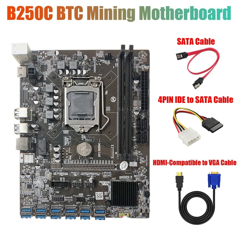 Материнская плата для майнинга B250C с 4-контактным кабелем IDE-SATA + кабель HD-VGA + кабель SATA 12 PCIE на USB3.0 слот GPU LGA1151
Материнская плата для майнинга B250C с 4-контактным кабелем IDE-SATA + кабель HD-VGA + кабель SATA 12 PCIE на USB3.0 слот GPU LGA1151