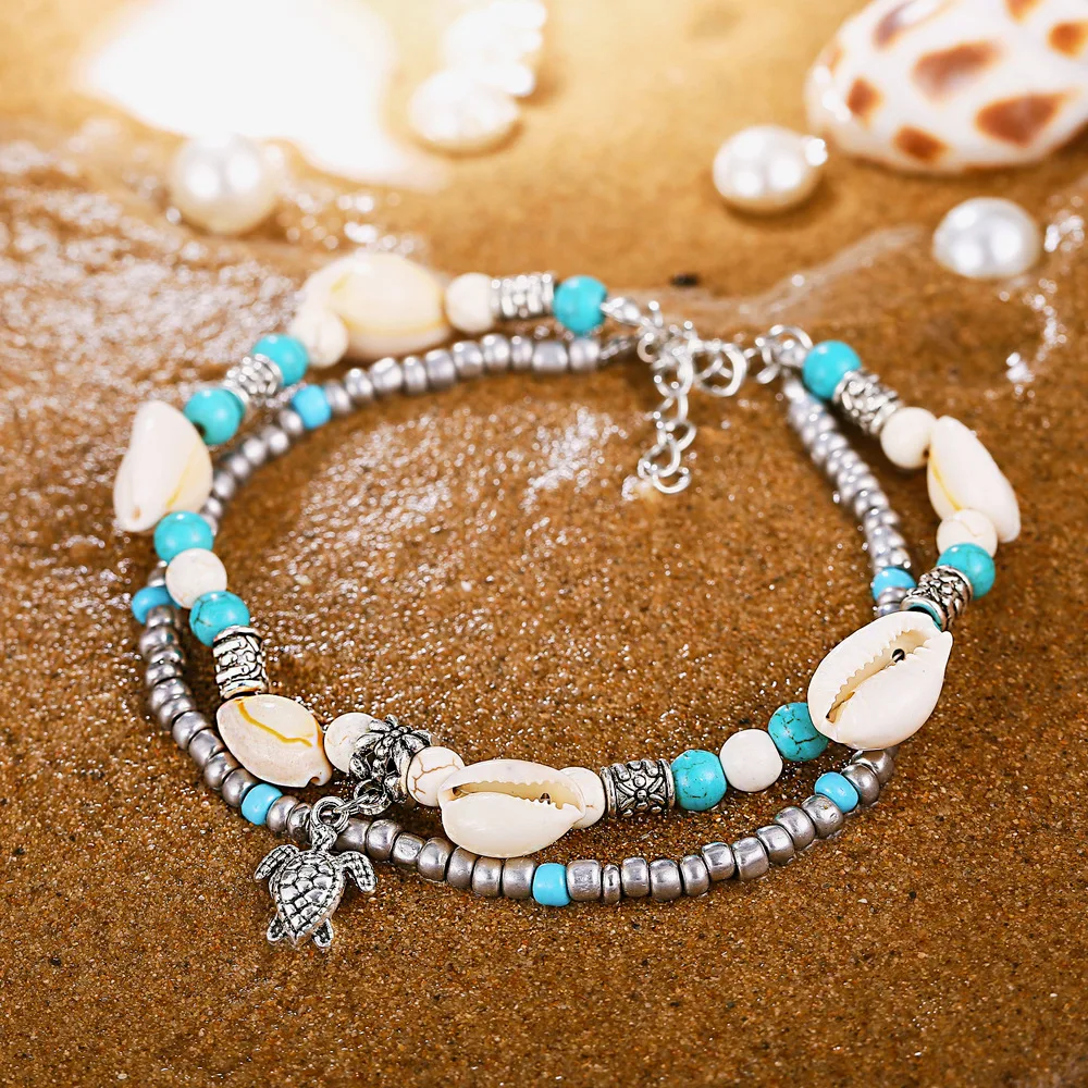 Fashion Shell Turtle Pendant Foot Chain Anklets Bohemian Beach Alloy Beaded Layered Anklet Bracelet for Women Jewelry
Fashion Shell Turtle Pendant Foot Chain Anklets Bohemian Beach Alloy Beaded Layered Anklet Bracelet for Women Jewelry