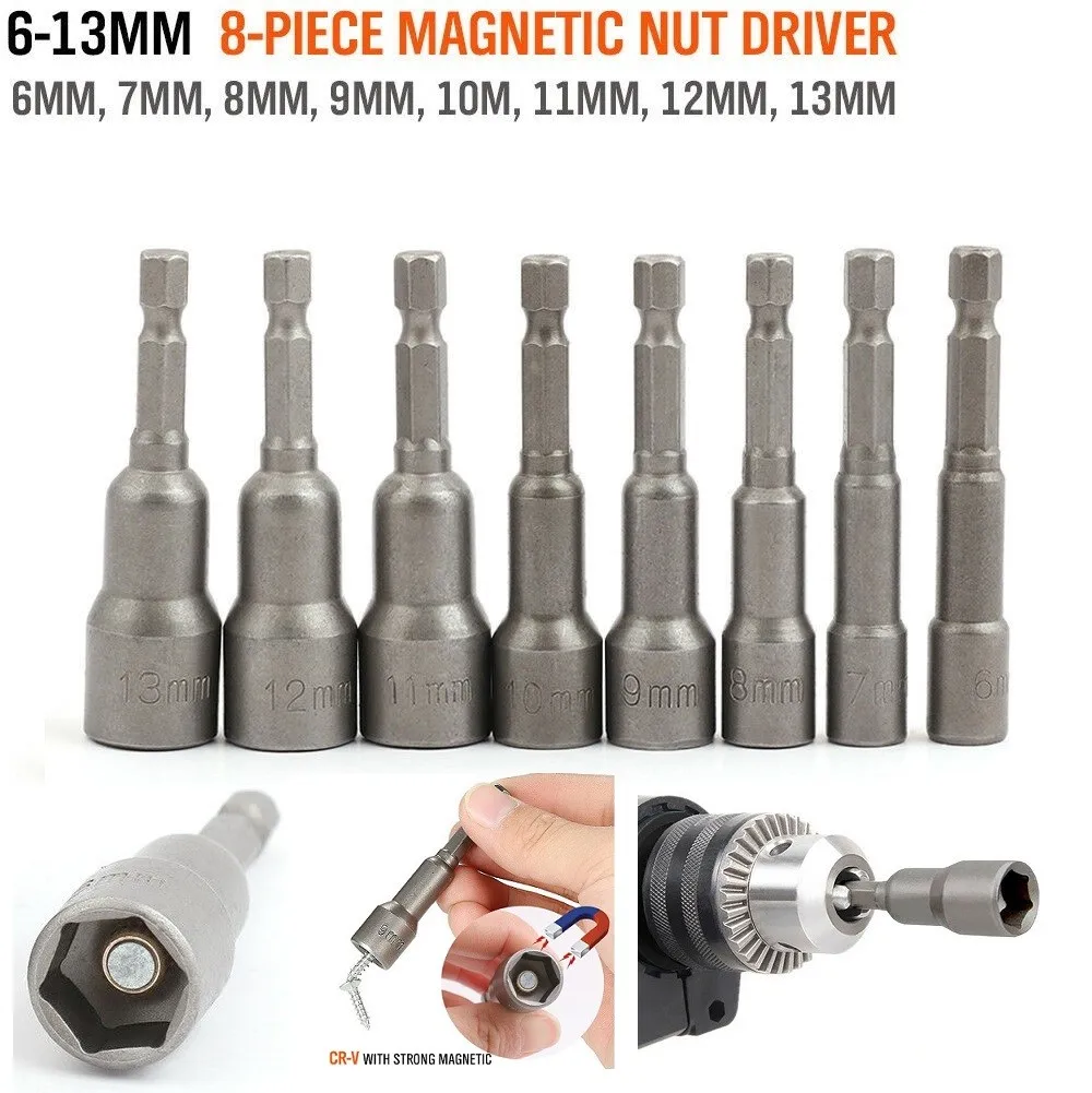 8pcs Impact Socket Magnetic Nut Screwdriver 1/4 Hex Socket Driver Adapter 6-13mm Power Tool Accessories Toolbox Professional
8pcs Impact Socket Magnetic Nut Screwdriver 1/4 Hex Socket Driver Adapter 6-13mm Power Tool Accessories Toolbox Professional