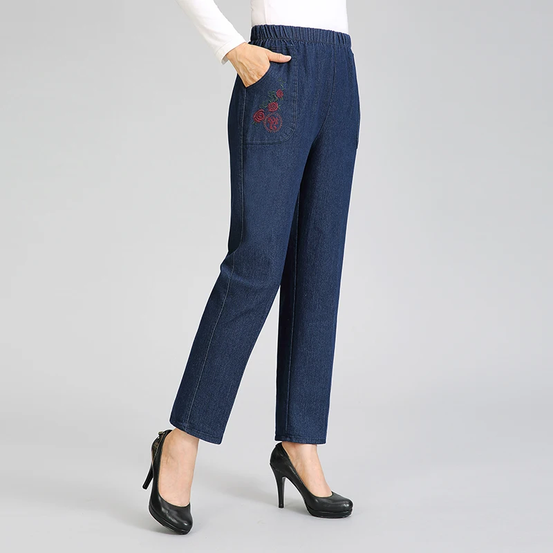 Mom Jeans Autumn Spring Elastic High Waist Denim Pant Middle Aged Women Casual Stitchwork Jean Trouser For Grandma Plus Size
Mom Jeans Autumn Spring Elastic High Waist Denim Pant Middle Aged Women Casual Stitchwork Jean Trouser For Grandma Plus Size