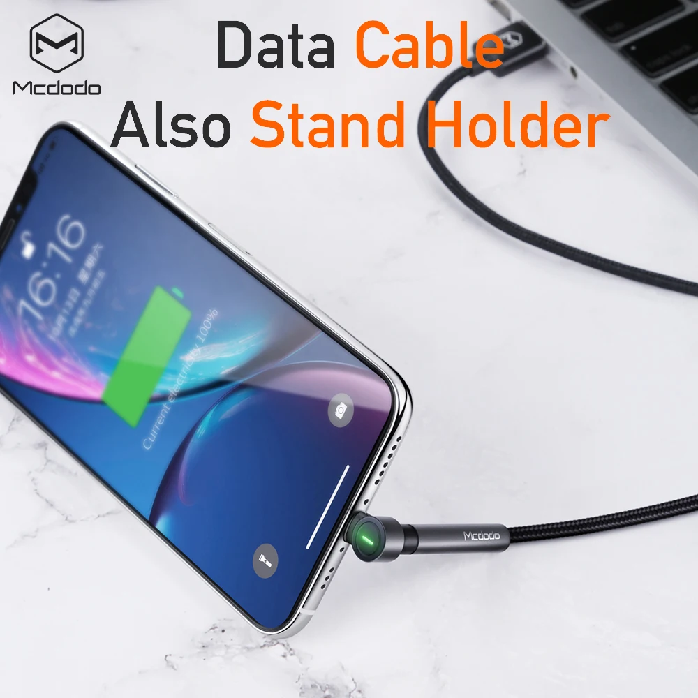 MCDODO 1 2/1 8 м 90 градусов USB кабель для передачи данных iPhone XS Max XR X 7 6s Plus 5 светодиодный