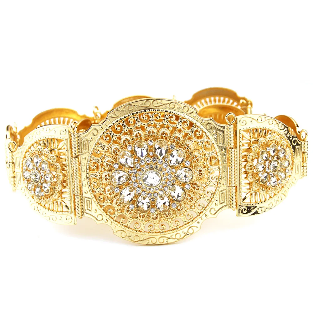 

Sunspicems Gold Color Moroccan Caftan Belt For Women Arab Robe Dress Waist Chain Belt Bridal Wedding Bijoux Body Jewelry 2021