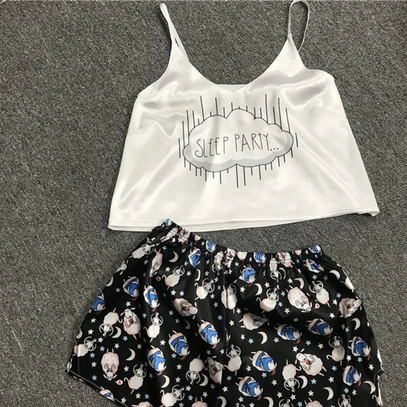 Female Cartoon Printing Sexy Sleepwear Womens Pajamas Suit Ladies Nightwear Sling Top Shorts Pijama Home Clothes Spring Summer
Female Cartoon Printing Sexy Sleepwear Womens Pajamas Suit Ladies Nightwear Sling Top Shorts Pijama Home Clothes Spring Summer