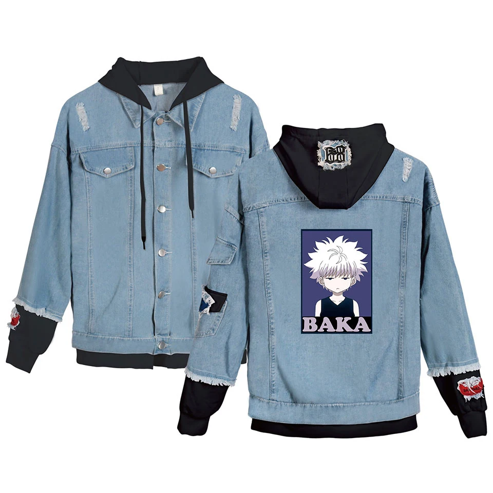 Hooded Teens Men Women HXH Denim Jeans Hunter X Hunter Anime Figure Baka print Jean Stitching Jacket Boy Girl Clothes Coats top 
Hooded Teens Men Women HXH Denim Jeans Hunter X Hunter Anime Figure Baka print Jean Stitching Jacket Boy Girl Clothes Coats top