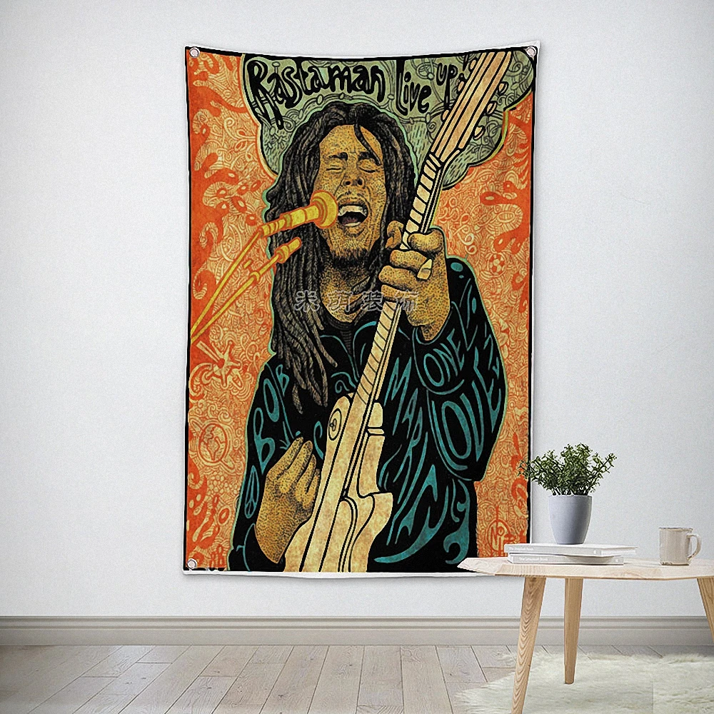 

Music Theme Four Holes Wall Hanging Hip Hop Reggae Signboard Flag Banner Rock Music Stickers Canvas Painting Tapestry Wall Art 3