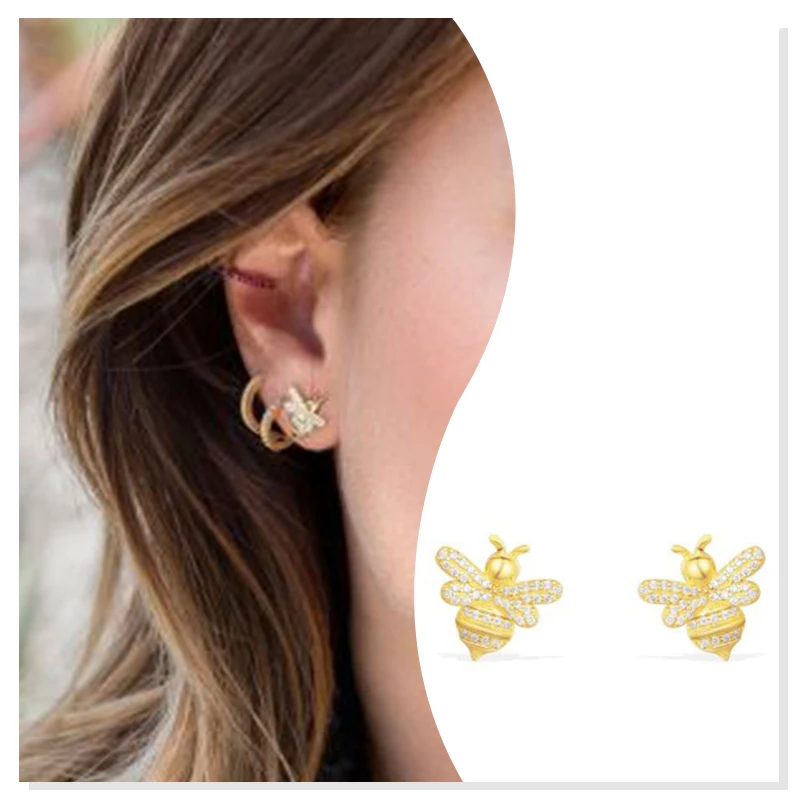 925 sterling silver zircon ear studs golden bee new holiday gift luxury fashion ins style design sense personality high quality
925 sterling silver zircon ear studs golden bee new holiday gift luxury fashion ins style design sense personality high quality