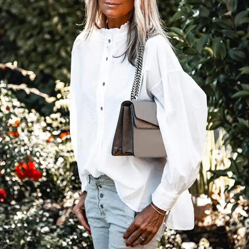 Celmia 2021 Fashion Women White Shirts Autumn Blouses Long Sleeve Stand Collar Sexy Top Casual Elegant Work Button Blusas Femme
Celmia 2021 Fashion Women White Shirts Autumn Blouses Long Sleeve Stand Collar Sexy Top Casual Elegant Work Button Blusas Femme