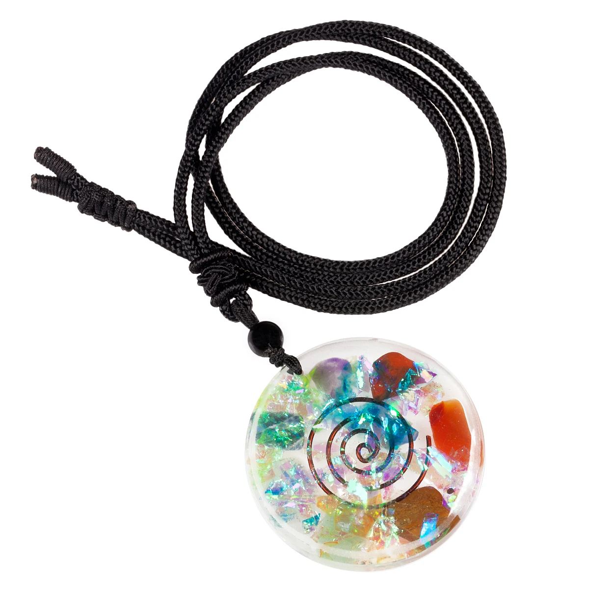 7 Chakra Stones Embrace Spiral Wire Orgone Energy Jewelry Paillette Resin Casting Round Mold Pendant Black Rope Unisex Necklace
7 Chakra Stones Embrace Spiral Wire Orgone Energy Jewelry Paillette Resin Casting Round Mold Pendant Black Rope Unisex Necklace