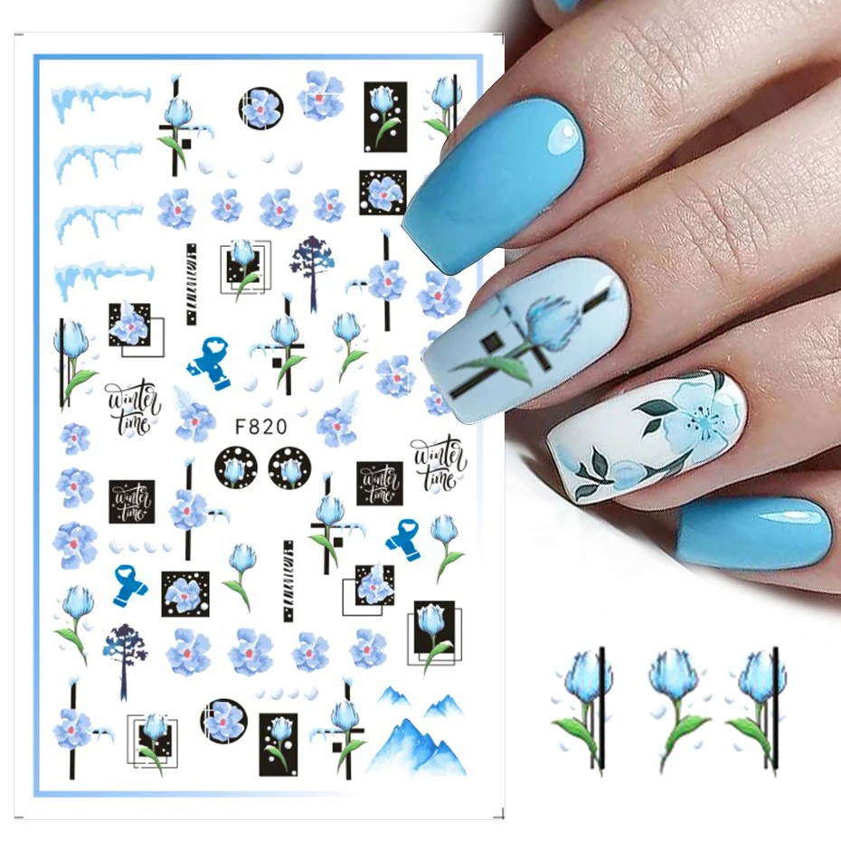 

3D весенний дизайн ногтей Синие Бабочки Цветы маникюрные наклейки хлопковые Цветочные Слайдеры для дизайна ногтей декоративные аксессуары