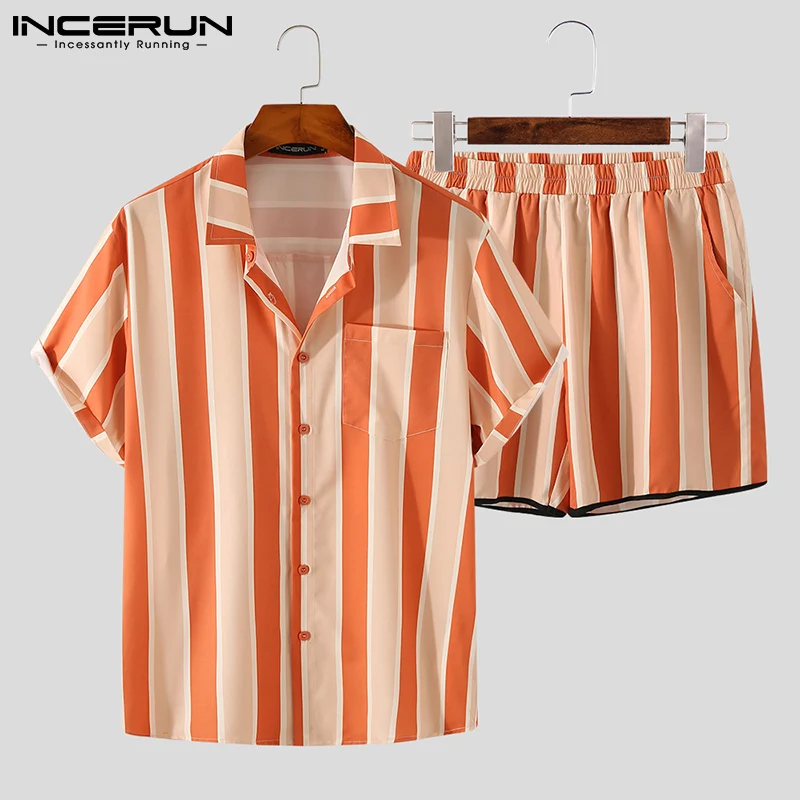 INCERUN 2021 Summer Men Striped Sets Lapel Short Sleeve Shirt Elastic Waist Shorts Streetwear Vacation Casual Men Hawaiian Suits
INCERUN 2021 Summer Men Striped Sets Lapel Short Sleeve Shirt Elastic Waist Shorts Streetwear Vacation Casual Men Hawaiian Suits