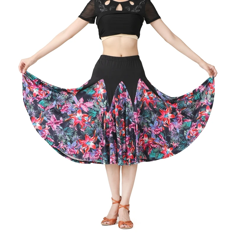 Floral Print Modern Waltz National Standard Dance Wear Long Skirt Splicing Big 
Floral Print Modern Waltz National Standard Dance Wear Long Skirt Splicing Big