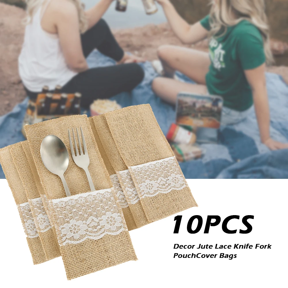 10PCS Vintage Jute Hessian Burlap Linen Lace Cutlery Pouch Rustic Wedding Decoration Party Birthday Tableware Supplies Bag
10PCS Vintage Jute Hessian Burlap Linen Lace Cutlery Pouch Rustic Wedding Decoration Party Birthday Tableware Supplies Bag