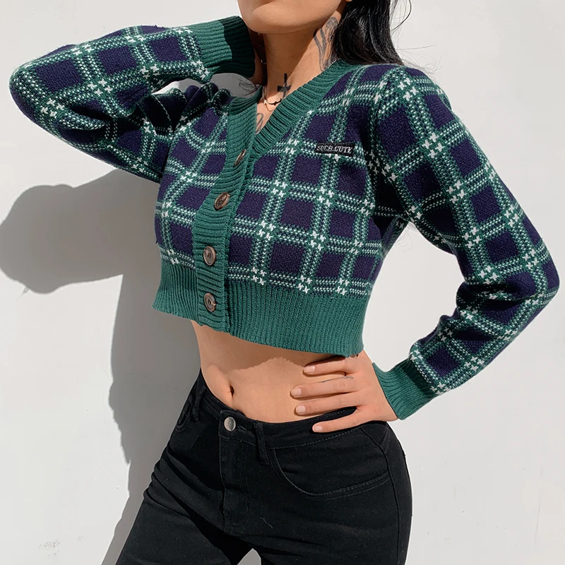 Vintage Cardigan Long Sleeve Sweater Women V Neck Plaid Cardigan Knit Y2k Wool Cardigan Green Crop Cardigan Autumn
Vintage Cardigan Long Sleeve Sweater Women V Neck Plaid Cardigan Knit Y2k Wool Cardigan Green Crop Cardigan Autumn