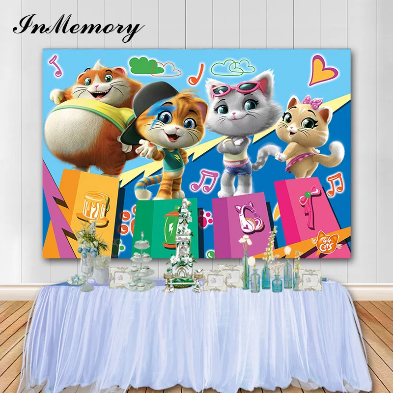 InMemory 7x5 футов мультфильм 44 кошки фотографический фон детский день рождения