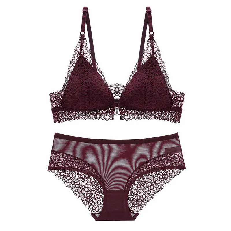 Triangle Cup Wireless Push up Small Size Sexy Push up Beauty Back Front Button Underwear Female Thin Lace Bra Set 
Triangle Cup Wireless Push up Small Size Sexy Push up Beauty Back Front Button Underwear Female Thin Lace Bra Set