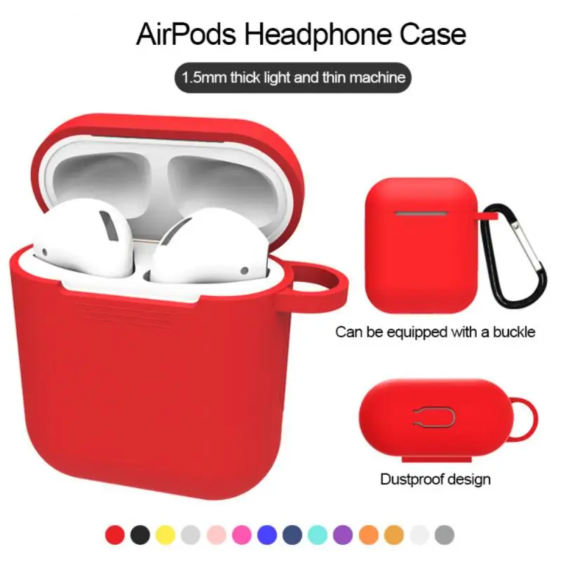 Силиконовый чехол для Apple Airpods 1/2 беспроводных наушников с крючком противоударный