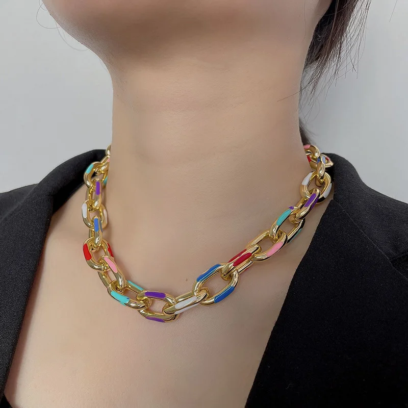Thick Aluminum Punk Chain Necklace Gothic Color Print Short Clavicle Necklace Ladies Collar Jewelry
Thick Aluminum Punk Chain Necklace Gothic Color Print Short Clavicle Necklace Ladies Collar Jewelry