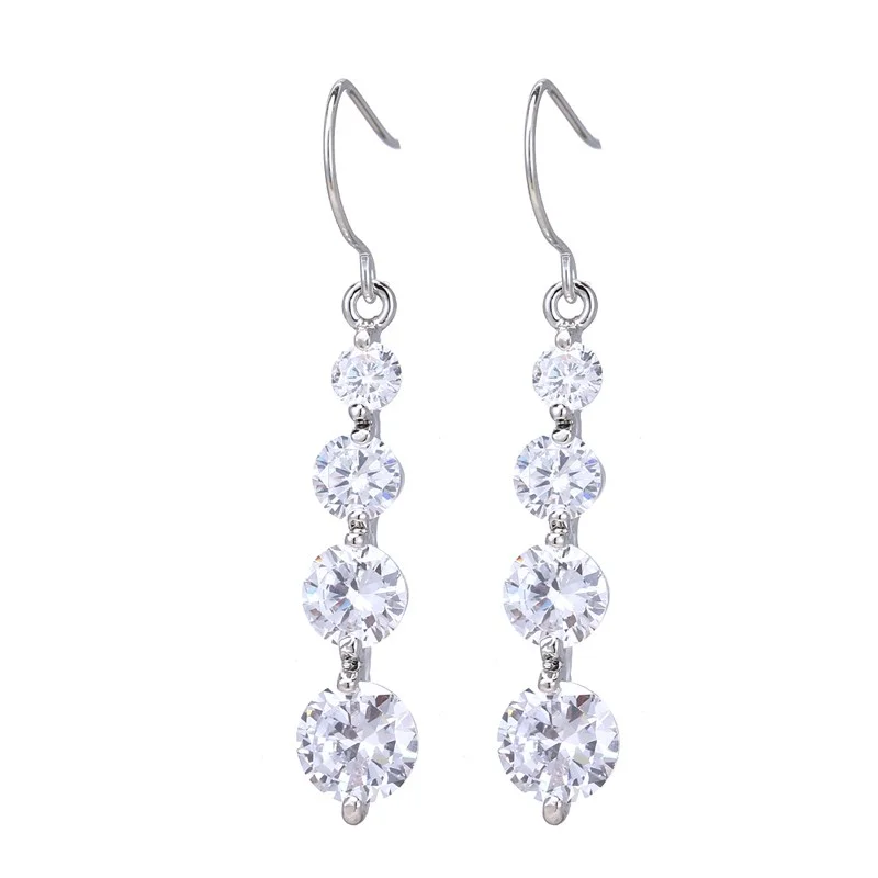 

AMC Luxury Long Dangle Drop Earrings With Hook Shiny Round AAA Cubic Zirconia Drop Earring Party Jewelry Gift for Women Girls