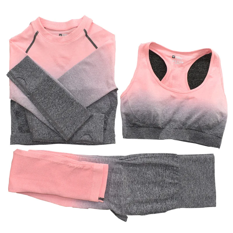 Hot style seamless yoga suit bra + coat + leggings gradients show hilum elastic quick-drying workout clothes
Hot style seamless yoga suit bra + coat + leggings gradients show hilum elastic quick-drying workout clothes