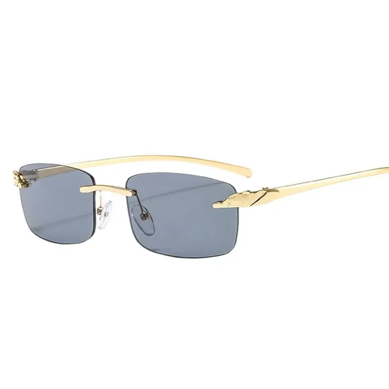 

Vintage Unique Cheetah Rimless Rectangle Sunglasses Women Candy Colors Clear Lens Eyewear Brand Designer Men Sun Glasses