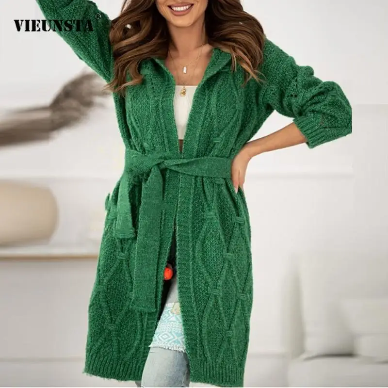 Elegant Solid Belted New Knit Sweater jackets Fashion Loose Autumn Winter Mid-length Coat Women Casual Versatile Hooded Cardigan
Elegant Solid Belted New Knit Sweater jackets Fashion Loose Autumn Winter Mid-length Coat Women Casual Versatile Hooded Cardigan