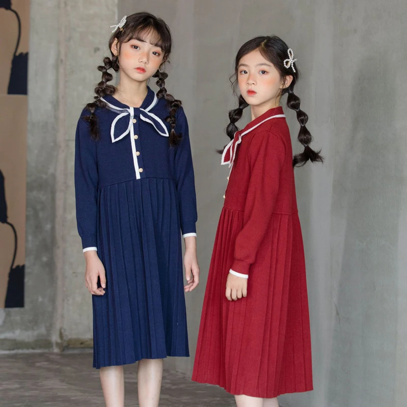 4-14 Years Girls Preppy Style Dress Spring Autumn Sailor Collar Solid Uniforms Long Sleeve Knit All-match Clothes for Sisters
4-14 Years Girls Preppy Style Dress Spring Autumn Sailor Collar Solid Uniforms Long Sleeve Knit All-match Clothes for Sisters