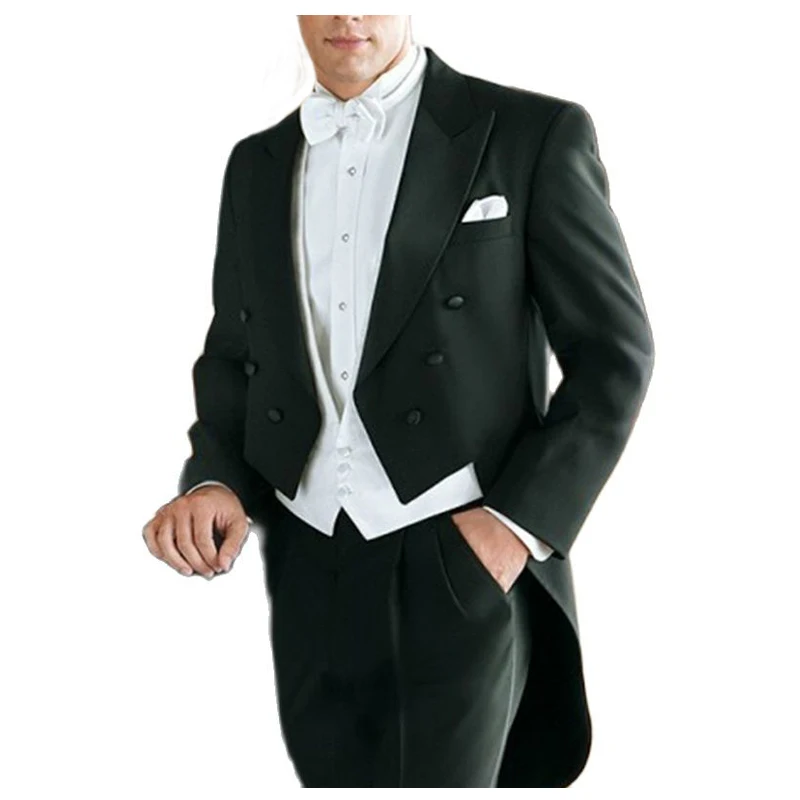 3 шт. свадебный пиджак для жениха вечерние на заказ мужские костюмы Черная куртка