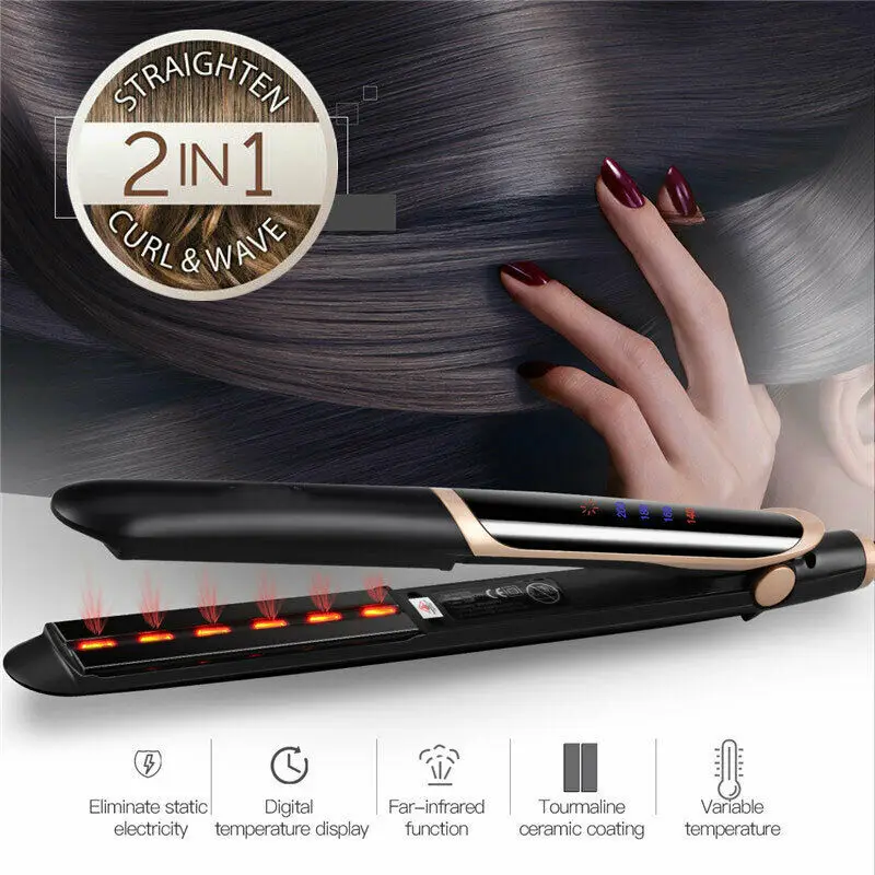 

Professional Hair Straightener Curler Hair Flat Iron Negative Ion Infrared Hair Straighting Curling Iron Corrugation LED Display
